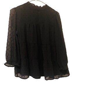 Monteau‎ Los Angeles Black Textured Chiffon Blouse XL